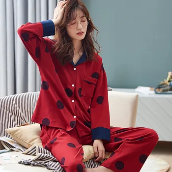 

New Home Wear Long Sleeve Cotton Autumn Winter Sleepwear Casual Sleep Set 2PCS Nightwear Plus Size Babydoll Pajamas Pyjamas Suit