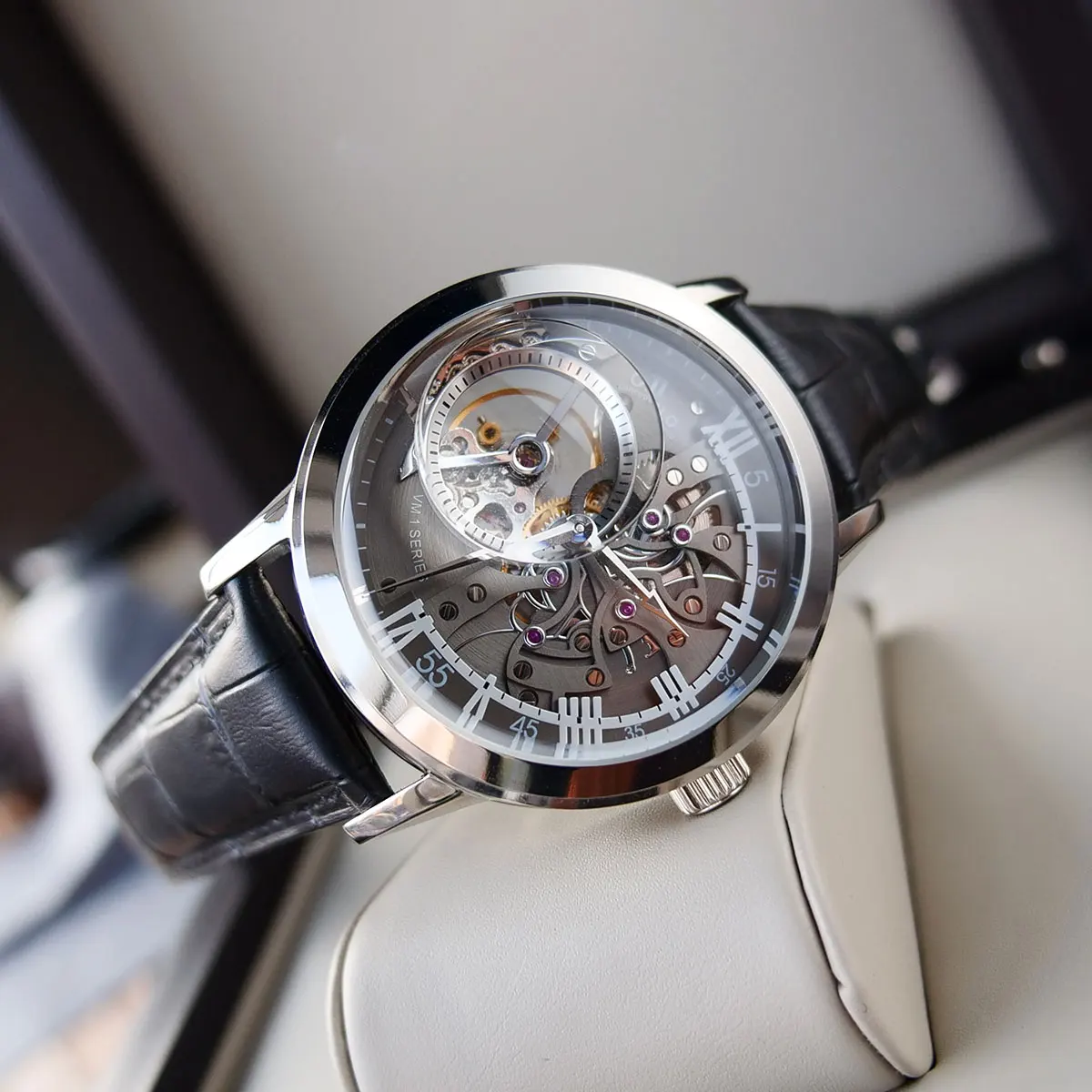 OBLVLO Модные Аналоговые скелетоны часы розовое золото автоматические