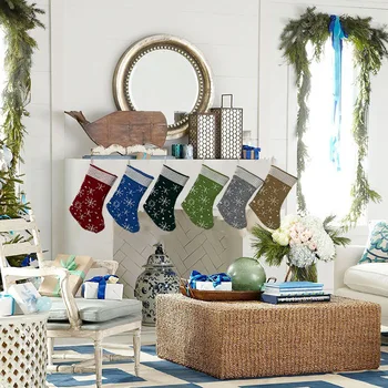

6pcs Knit Christmas Stockings Candy Gift Bag with Hanging Hoop Xmas Tree Pendant Ornament Home Party Decoration For Kids