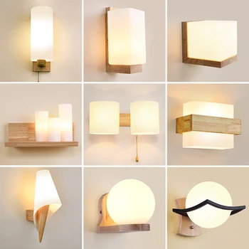 

Nordic Wooden Wall Lamp for Bedroom Bedside Stairs Corridor interior mounted Lighting Sconce Indoor decoration Light fixtures
