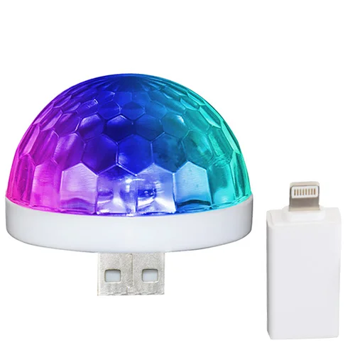 USB Мини диско вечерние светильник s Хэллоуин DJ сценический светильник s-многоцветный светодиодный светильник для автомобиля для рождественской вечеринки плавательный бассейн клуб - Цвет: iphone Adapter