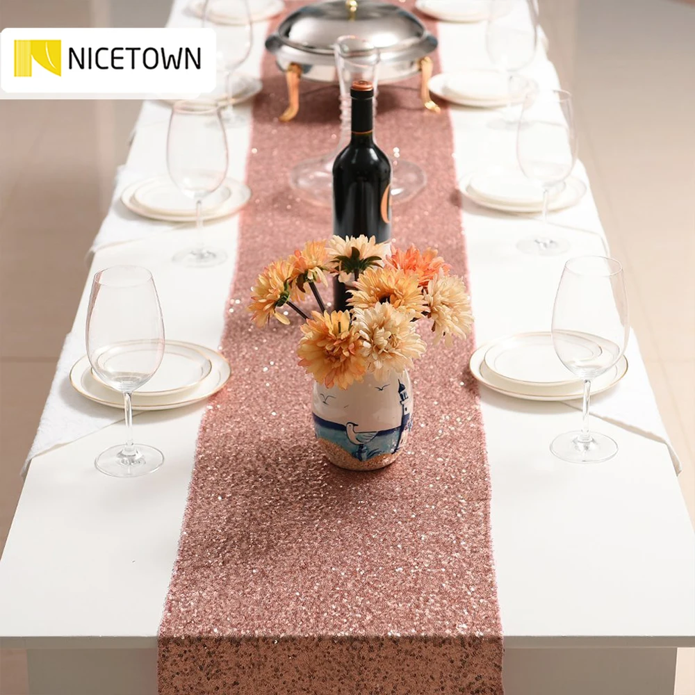 NICETOWN 1pc Table Runner Luxury Glitter Sparkling for Party Wedding Banquet Decoration Christmas Decorations Home | Дом и сад
