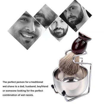 

3 in 1 Pure Badger Hair Shaving Brushes Wood Handle Shaving Brush Set For Men Stainless Steel For Wet Shave Shaving Stand Bowl