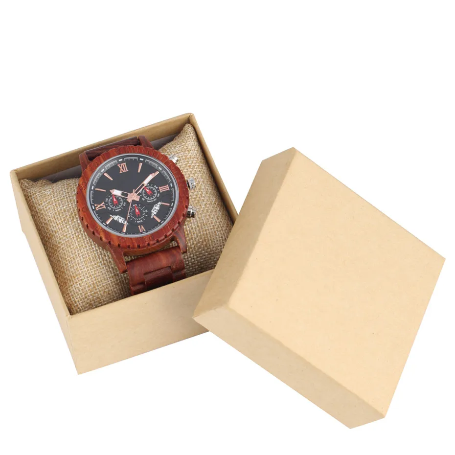 black with box Спортивные мужские часы с хронографом, мужские часы с кварцевым механизмом, мужские часы, Роскошная красная деревянная коробка для часов, складная застежка reloj masculino - Цвет: black with box