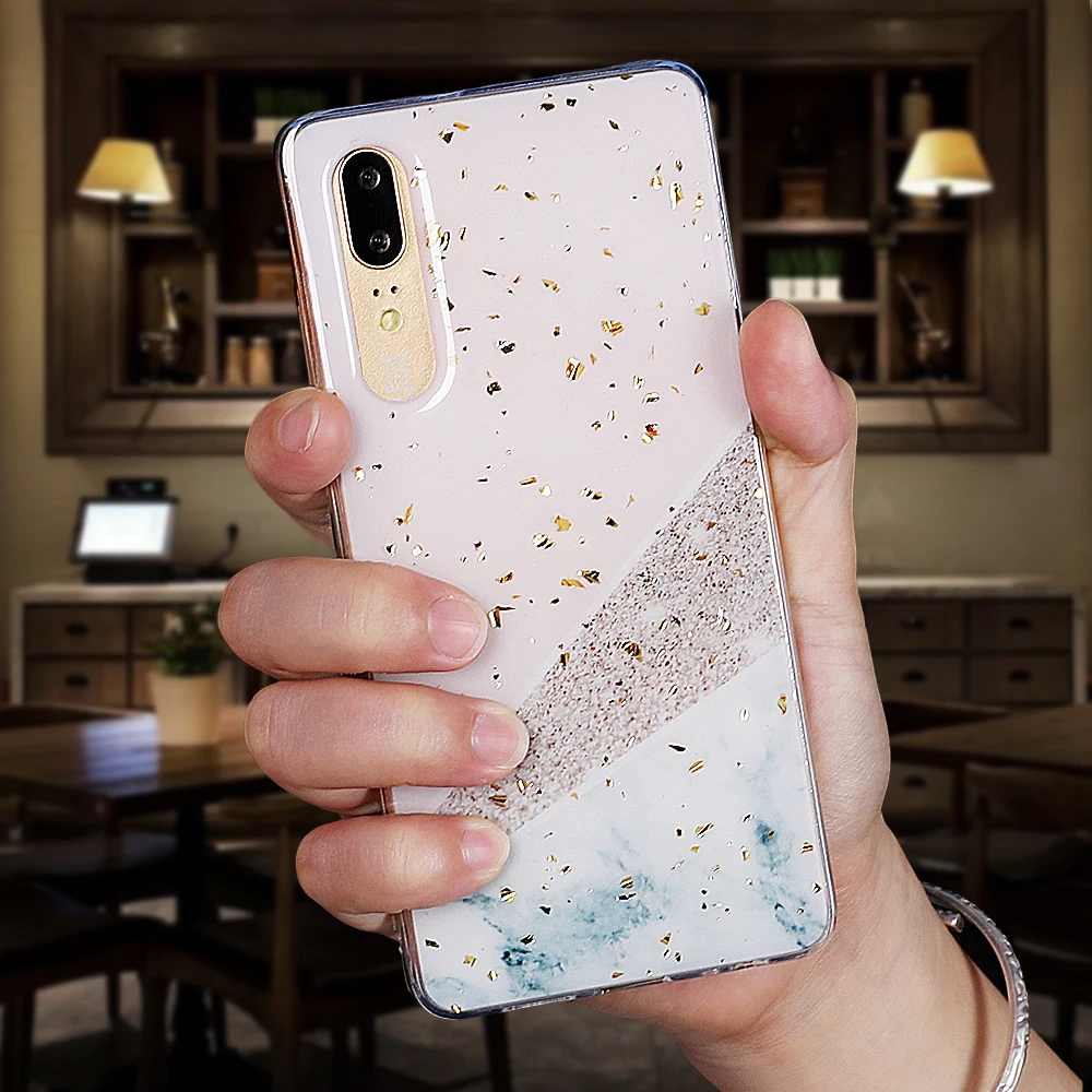 Роскошный lovecom комбинированный мраморный чехол для телефона huawei P20 P30 Pro Lite mate 20 Pro Lite золотой порошок мягкая эпоксидная задняя крышка для телефона