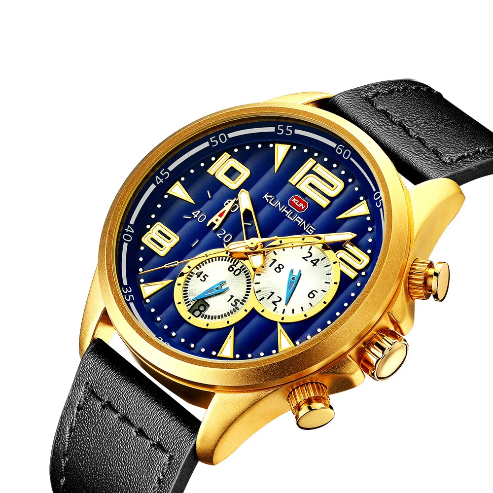 

KUNHUANG2020 Explosion Models High-End Luxury Brand Luxury Business Sports Waterproof Multi-Function Calendar Men's Watch