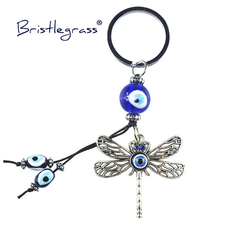 BRISTLEGRASS-llaveros de libélula con forma de ojo malvado, azul turco, anillo, amuleto de llavero, colgante de la suerte, regalo de protección de bendición