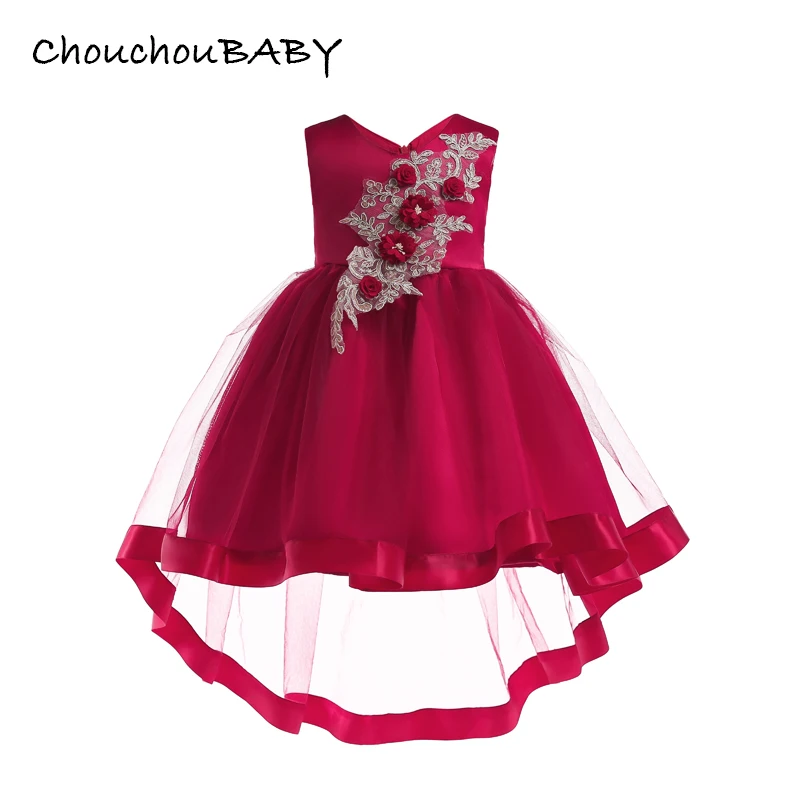 Одежда для детей; вечернее платье-пачка принцессы на свадьбу; детская одежда с цветочным узором для девочек; детская праздничная одежда для девочек; От 3 до 8 лет - Цвет: RED