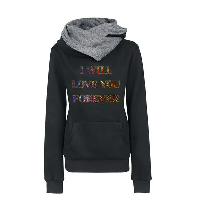 Толстовки для женщин I Will Love You Forever с принтом, с отворотом, толстовки с капюшоном, женские свитшоты, топы, вельветовые свободные худи размера плюс