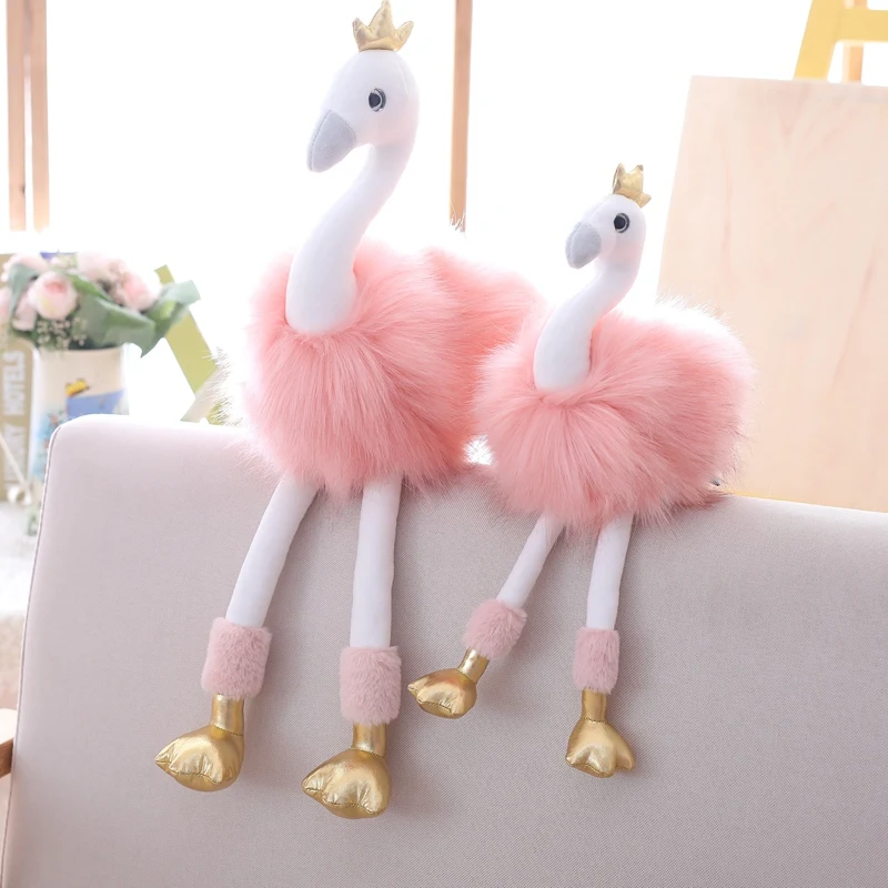 Пушистые волосы Фламинго плюшевые игрушки длинные ноги Золотая Корона Лебедь элегантный Мисс Фламинго Мягкая кукла подарок для маленькой девочки Xams Декор
