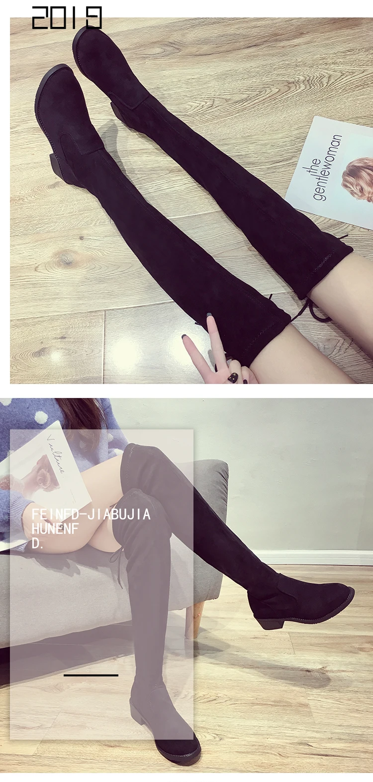 Длинные эластичные носки-трубы bottes femme, узкие ботфорты на толстом каблуке, однотонные зимние сапоги из флока на шнуровке сзади женская обувь
