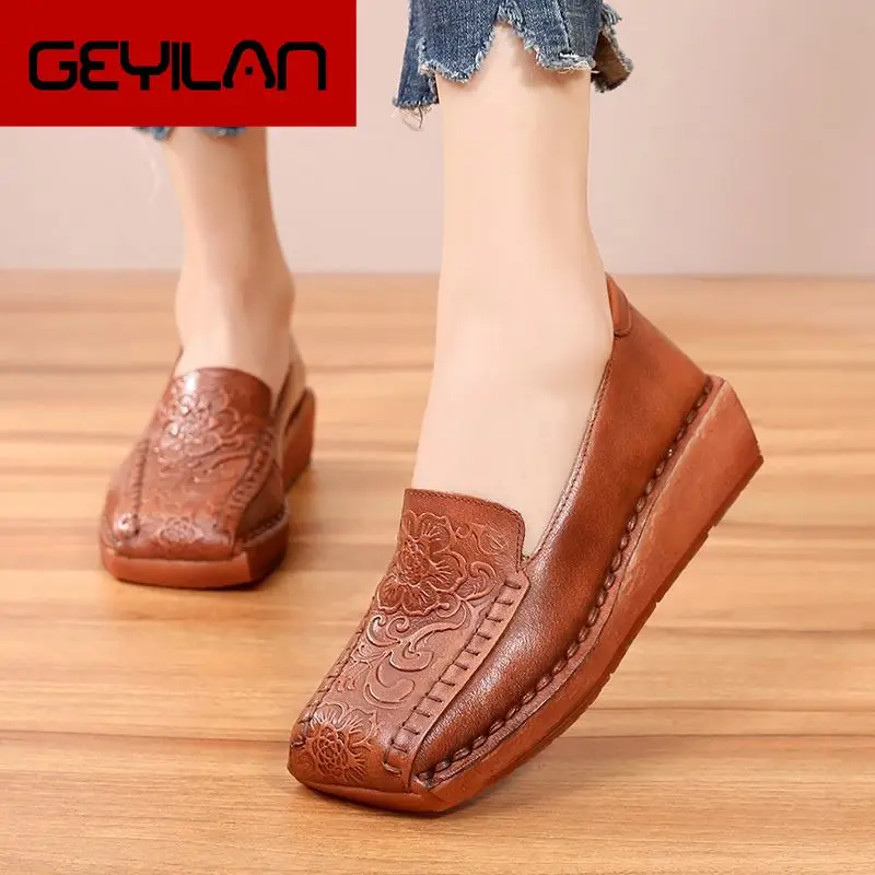 

Women Flats Platform Loafers Ladies Retro Genuine Leather Handmade Shoes Woman New Spring Autumn Slip On Casual Women's Shoes