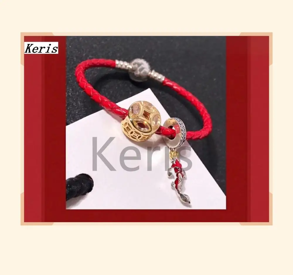 

High Quality Reproduction 1:1 100%925 Silver New Red Hand String Coin Fish Pendant Chain Jewelry Bracelet Free Of Charge
