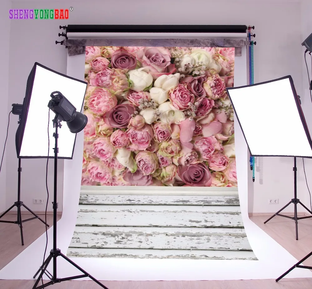 

SHENGYONGBAO Vinyl Custom Valentine day Photography Backdrops Prop For Photo Studio Pink Rose Photography Background MG-03