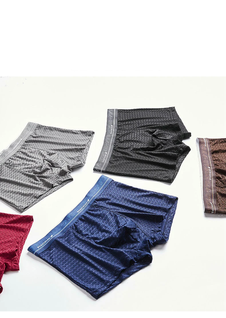 4pcs/Lot Men'S Underwear Man Boxer Summer Ice Network Mesh Breathable Sexy Youth Boxer Bamboo Ventilate Shorts Four shorts Cosy