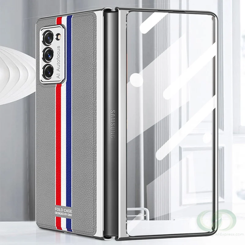 Luxury Leather Glass Phone Cover For Samsung Galaxy Z Fold2 Case Fashion Comfortable Anti Fall All-inclusive Protective Funda