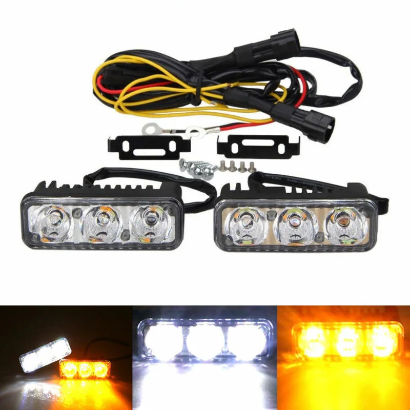 Авто 3LED SMD белый янтарь дневного светильник сигнала поворота Противотуманные огни 12В