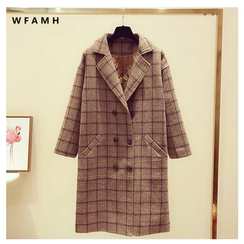 

Popular plaid woolen jacket women 2020 autumn and winter Korean version of the loose student mid-length Nizi jacket clearance