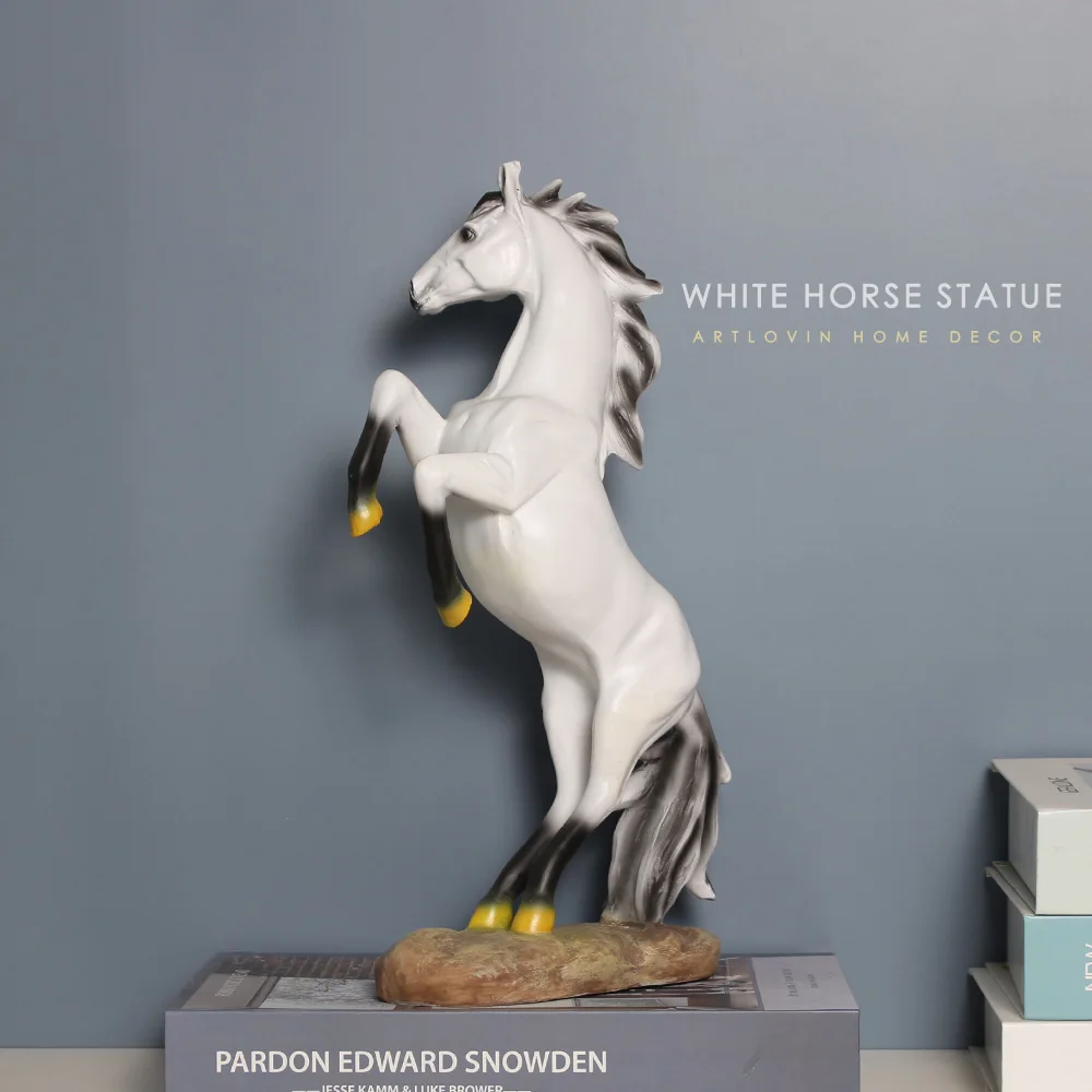 Modern White Horse Statues Home Decor Figurines Resin Horse Crafts