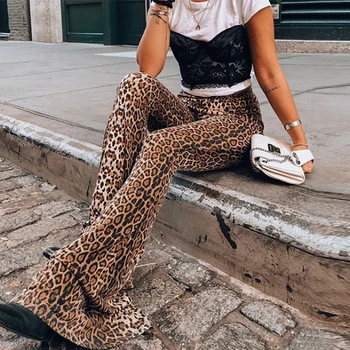 

Leopard Print High Waist Flare Pants Casual Women Sexy Streetwear Trouser