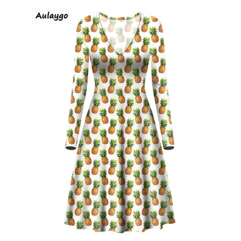 

2020 new spring Dress V-neck pineapple Print Boho Beach Dress women Evening Party Dresses ropa mujer