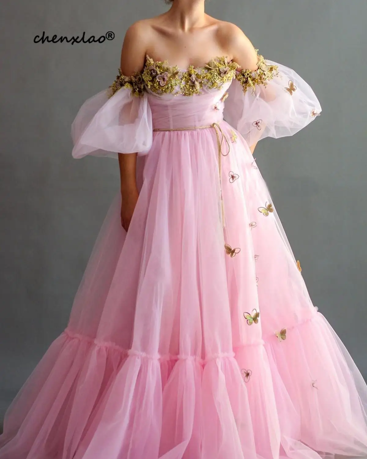 Robe de soiree розовое вечернее платье длинное кружево с бисером с открытыми плечами Половина рукава длина до пола вечернее платье vestido de festa