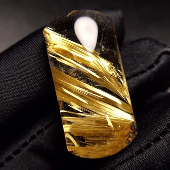 

Certificate Natural Gold Rutilated Quartz Wealthy Pendant 32.6*16.6*9.2mm Rectangle Crystal Fashion Pendant Jewelry AAAAAA