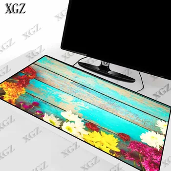 

XGZ Wood Texture with Flowers Large Lock Edge Mouse Pad Rubber Washable Game Player Computer Keyboard Table Mat