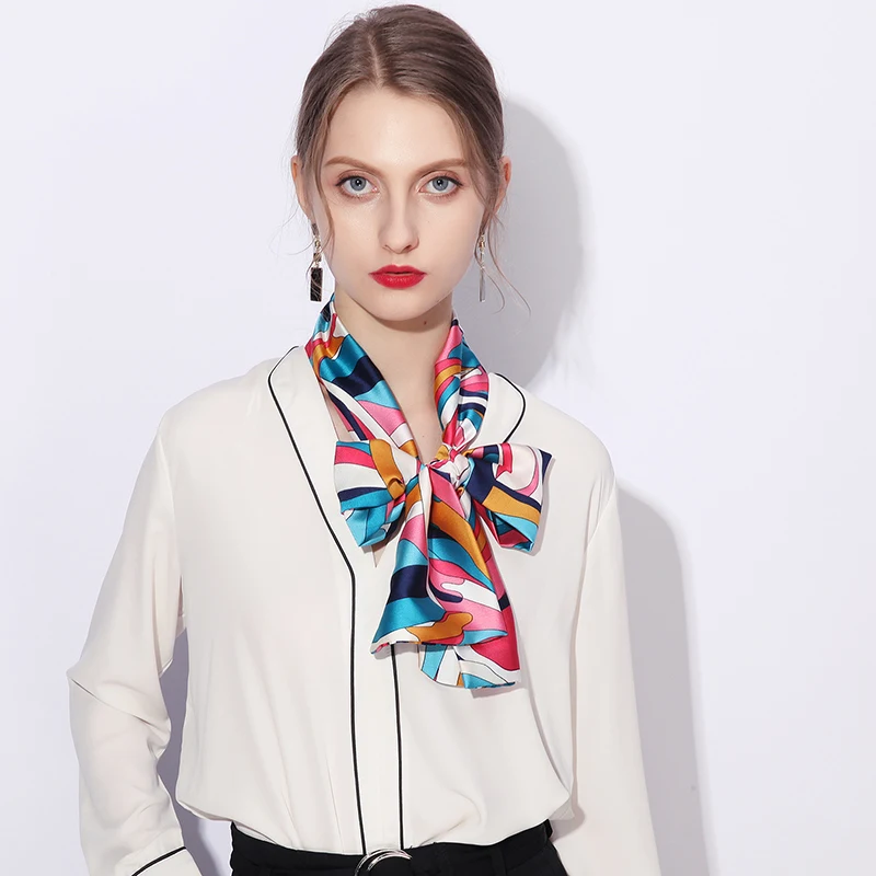 Striped Satin Silk Scarf for Women - Double-Sided Luxury Neck Neckerchief