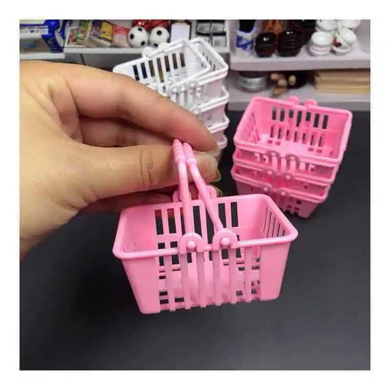 Mini Shopping Basket Pretend Play Toys Kids Mini Supermarket Shopping Hand Basket Model Doll House Miniature Furniture 2 pcs