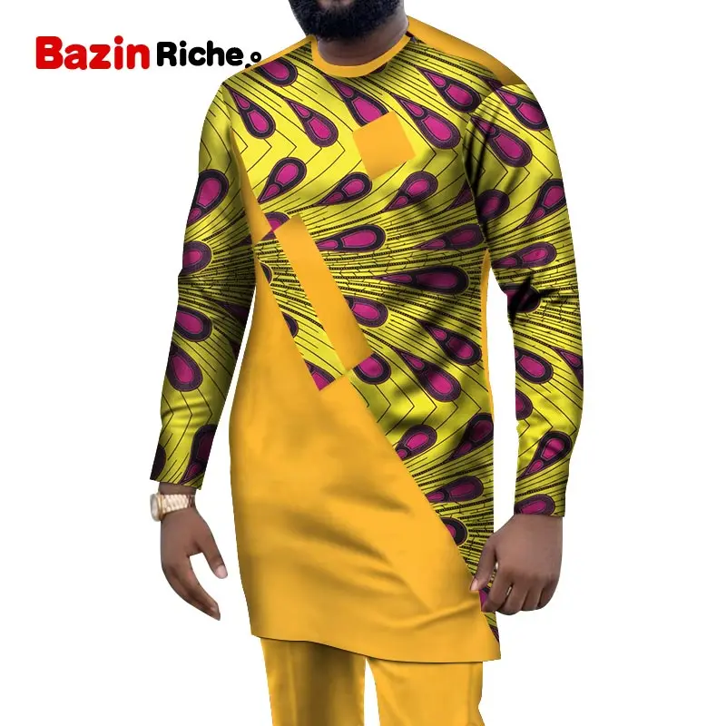 Африканские мужские костюмы Дашики одежда женские рубашки с цветочным принтом+ Брюки с карманами комплект из 2 предметов Анкара наряд в стиле пэчворк блузка WYN1004