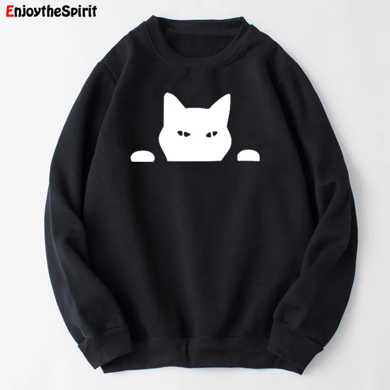 Cat Is Peeking толстовка с рисунком для женщин длинным рукавом Осень минимализм
