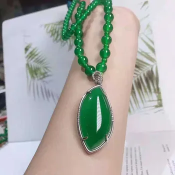 

Natural ice color jade water moistening ice green inlaid with 925 silver pendants