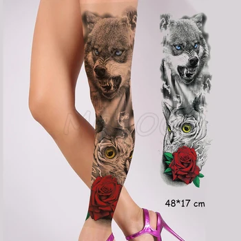 

Waterproof Temporary Tattoo Sticker wolf owl forest rose flower Full Arm animal Tatoo Stickers Flash Fake Tatto to Man Women kid