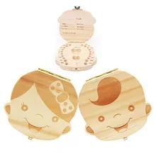 Currently Available Men And Women Baby English Russian Wood Baby Teeth Box 12.5*11.5 Cm Children Teeth Collection Box