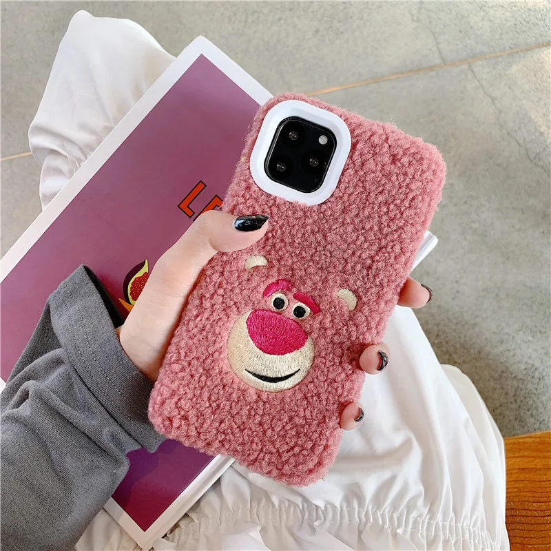 Gelandge мультфильм вышивка мех Чехлы для iPhone X XS XR 11 Pro Max 7 8 Plus теплая рука милый мягкий плюшевый Телефон задняя крышка Coque
