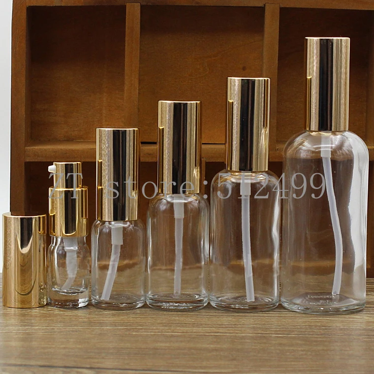 

2/10pcs 5/10/15/20/30/50/100ml Empty Clear/Amber Glass Essential Oil Perfume Bottle with Sprayer Atomizer/lotion Press Pump Head