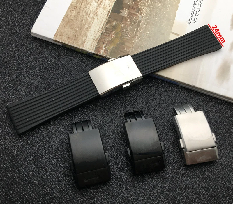 

Black high quality soft Silicone Rubber Watch band 24mm WatchBand Bracelet For navitimer/avenger/Breitling strap free tools