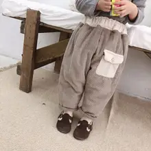 Детская одежда; коллекция года; Сезон Зима; стиль; брюки с хлопковой подкладкой; Детские теплые шаровары в Корейском стиле; вельветовые стеганые 19779