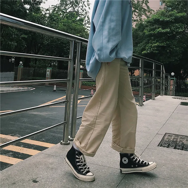 Harajuku новая демисезонная уличная одежда женские брюки женские мужские повседневные однотонные брюки с большим карманом Высокая талия свободные брюки mujer