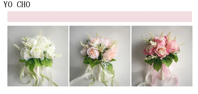 YO CHO Silk Roses White Wedding Bouquet for Bridesmaids Wedding Artificial Flower Bridal Bouquets Bride Bouquet Flowers Marriage