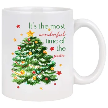 

Christmas Coffee Mug with Xmas Tree and It’s The Most Wonderful Time of The Year Novelty Christmas Ceramic Mug Tea Cup Christmas