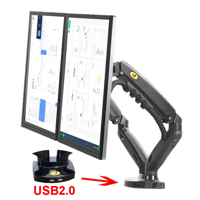 New NB F160 Gas Spring Desktop 17"-27" Dual Monitor Holder Arm With 2 USB3.0 Monitor Mount Bracket Load 2-9 kg each Arm - Цвет: F160N with 2xUSB2.0