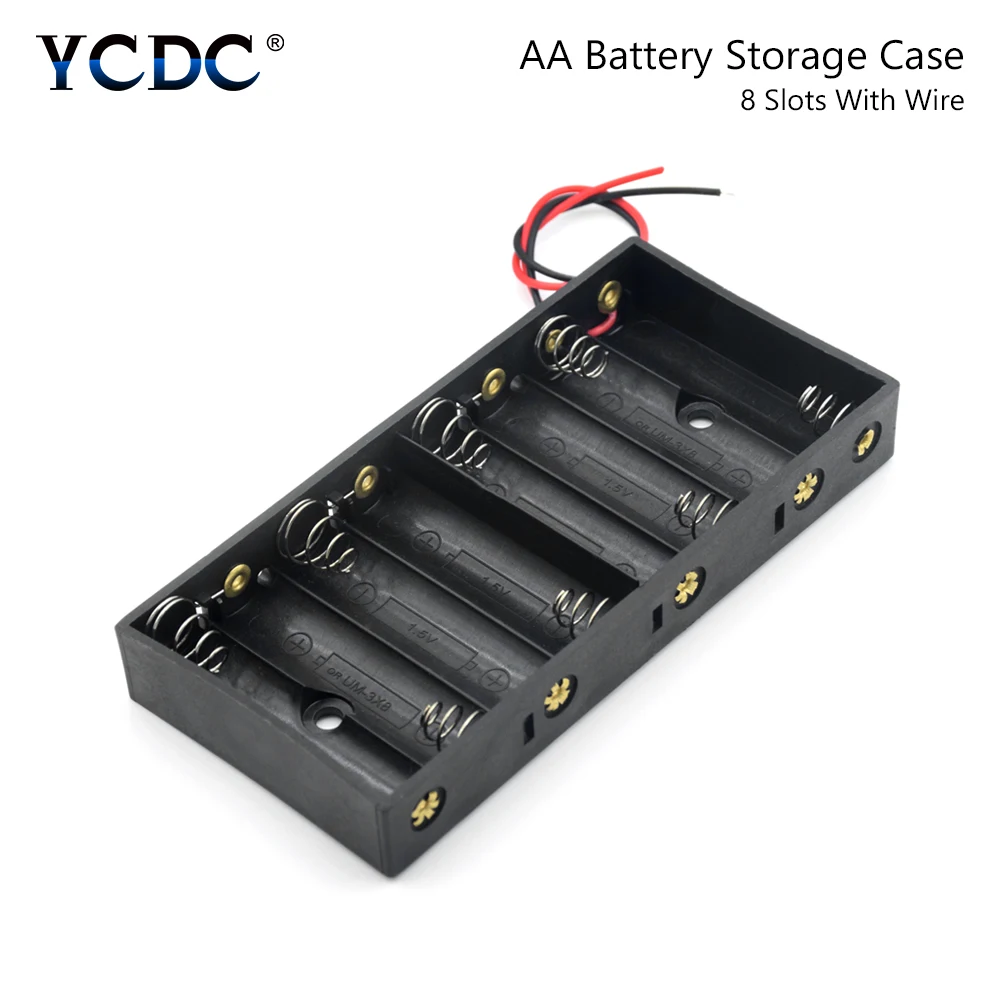 1 2 3 4 8 Way Slots Battery Holder For 1/2/3/4/8 X AA Box Holder With Wire Leads Battery Storage Case ABS Box Fast Power Supply 