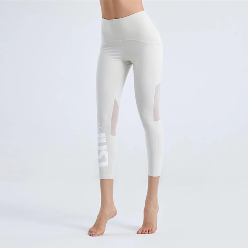 Summer Female Mesh Stitching Pilates Leggings Letter Printing Elastic Thin Running Fitness Leggings Women Tight Yoga Pants sports leggings yoga pants
