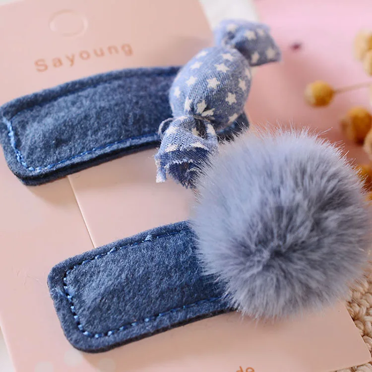 60 компл./лот 2 шт./компл. DIY простой Мульти конфеты с пушистым помпоном Заколки для волос костюм горничной заколка для волос, стильные инструменты для волос, аксессуары для HA1382