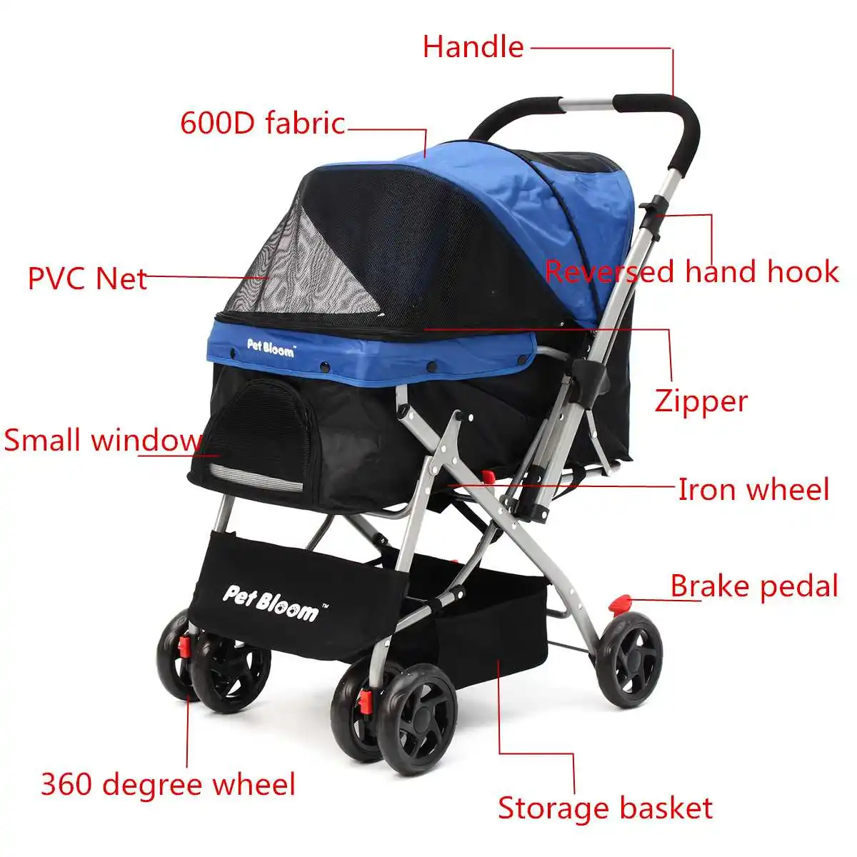  4 Wheels Foldable Pet Travel Stroller Walk Pushchair Puppy Cat Cage Dog Carrier Collapsible Cart Ou