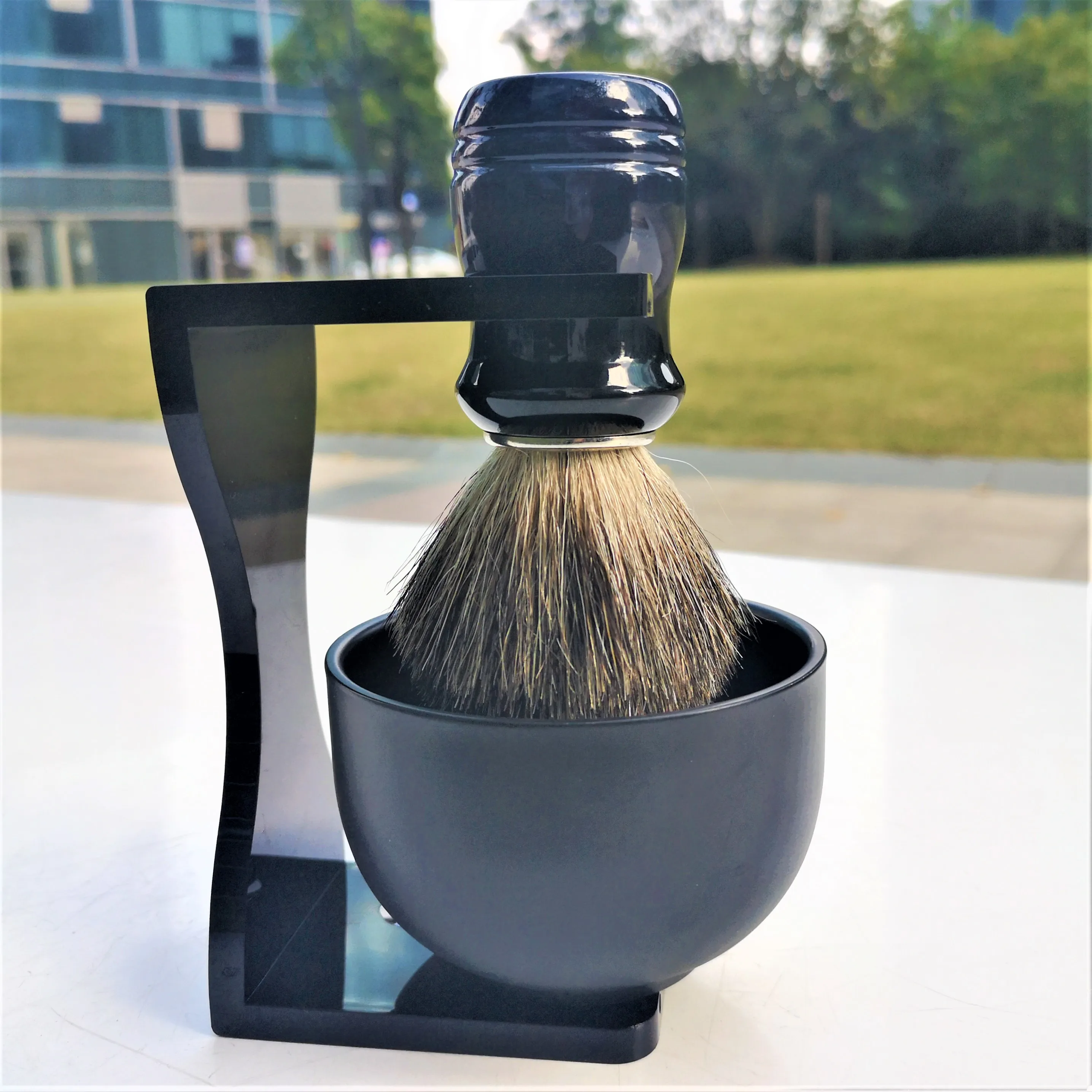 Набор мужских щеток для бритья, высокая плотная Чистая щетка для бритья барсука с акриловой подставкой и чашей черного цвета
