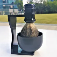 Набор мужских щеток для бритья, высокая плотная Чистая щетка для бритья барсука с акриловой подставкой и чашей черного цвета