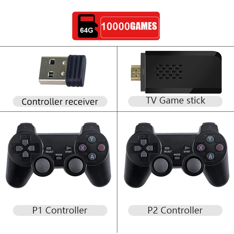 4K HD Video TV Game Console 2G+32G/64G 10000+ Classic Retro Games 4K Game Stick With 2.4G Wireless Controller PS1/FC Joystick